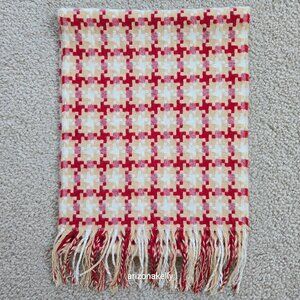 Woven Cashmere Houndstooth Scarf Red Tan White Pink